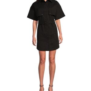 Dillards Le' AL.X Short Sleeve Snap Collar Belted Mini Shirt Dress